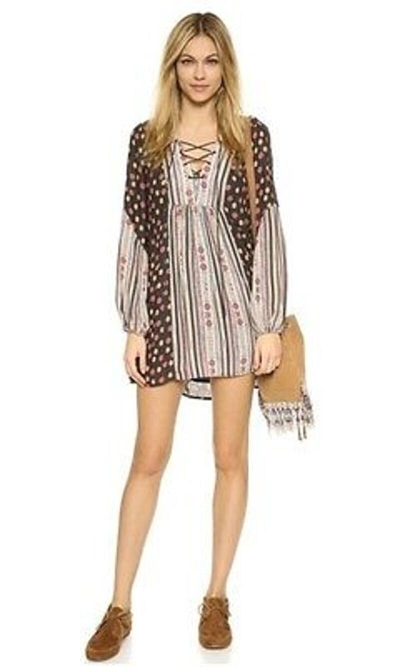 Free People Boho Mini Dress Festival Lace Up Sz Small